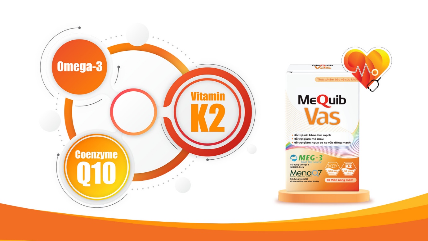 MeQuib VAS - Sự kết hợp bộ ba thành phần hỗ trợ tối ưu sức khỏe tim mạch