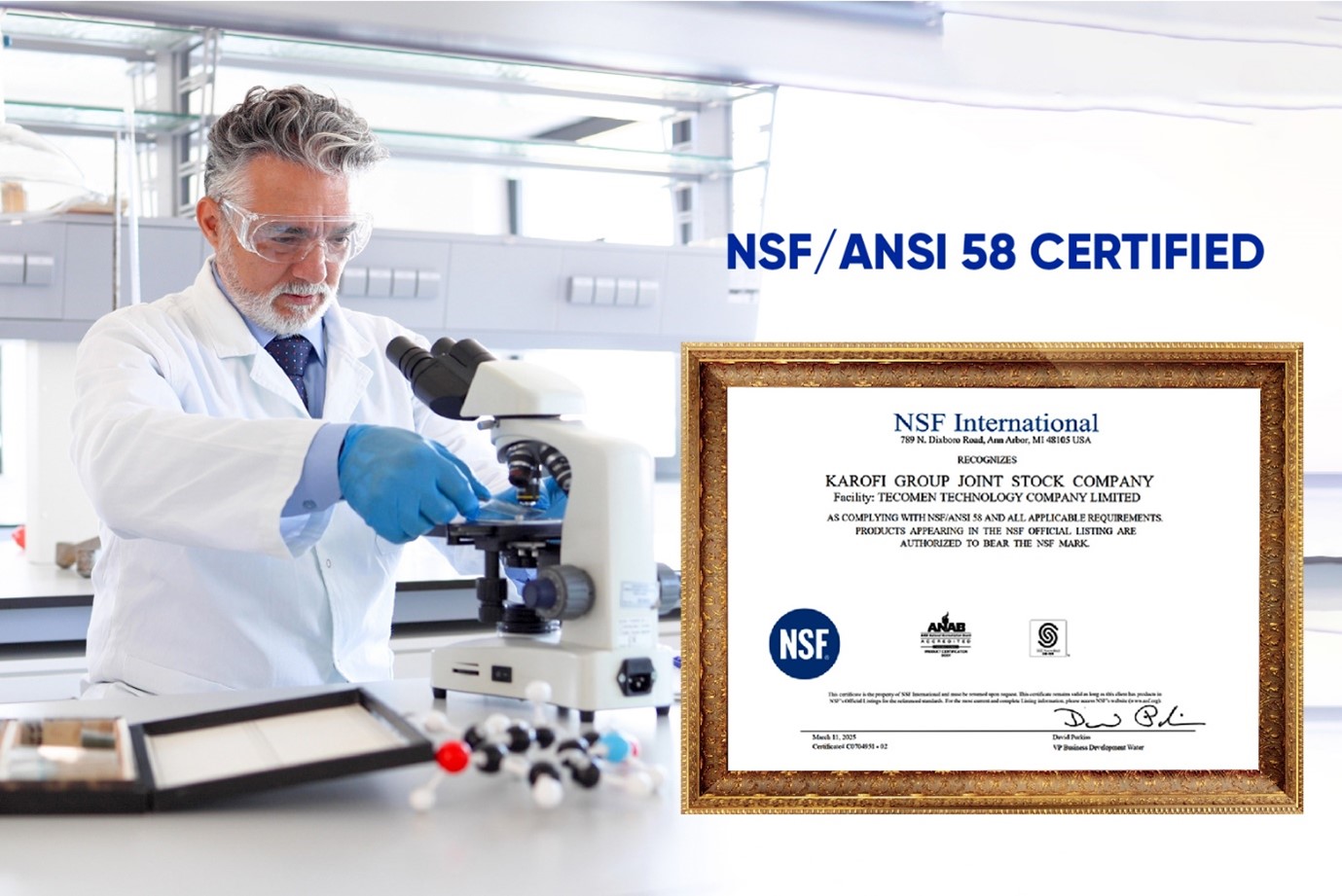 Karofi đạt chứng nhận NSF/ANSI 58 của Mỹ về nước ăn uống an toàn với ...